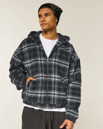 Skaterjakke med hette i rutete flanell Skaterjakke med hette i rutete flanell