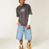 Skull Graphic Super Baggy Denim Shorts