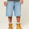 Skull Graphic Super Baggy Denim Shorts