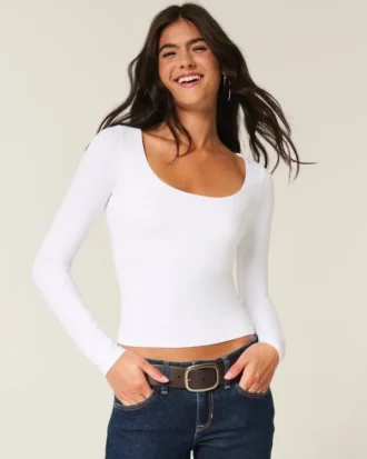 Sømløs stofftop med rund hals