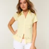 Stretch Poplin brodert kortermet skjorte