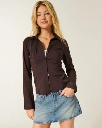 Stretch Poplin-skjorte med knapper