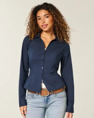 Stretch Poplin-skjorte med knapper