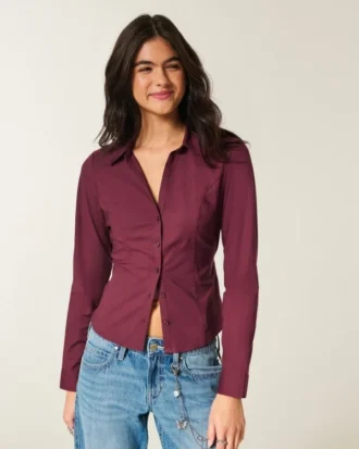 Stretch Poplin-skjorte med knapper