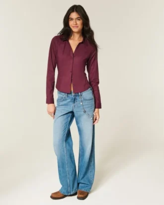 Stretch Poplin-skjorte med knapper