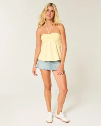 Stroppeløs babydoll-top med snøring