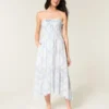 Stroppeløs smocked maxi-kjole
