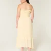 Stroppeløs smocked maxi-kjole