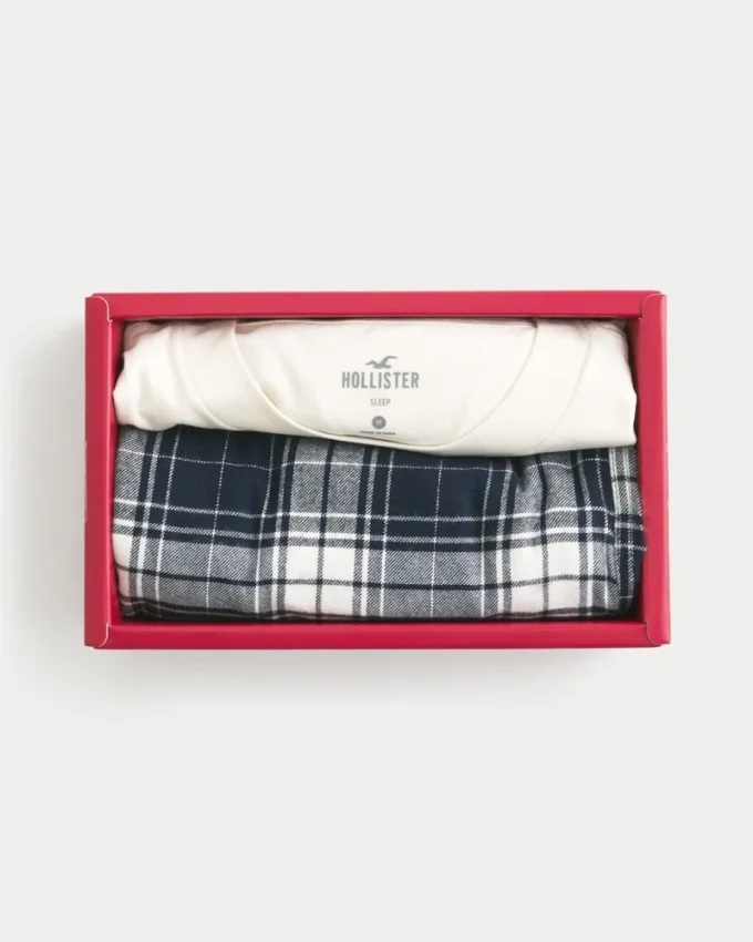 Sveitsisk grafisk T-skjorte og flanellpyjamasbukse-sett