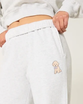 Sweatpants med bred ben og hundemotiv