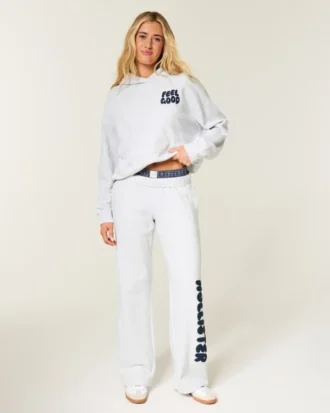 Sweatpants med logo og vide ben