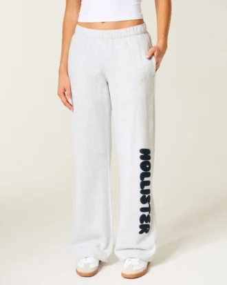 Sweatpants med logo og vide ben