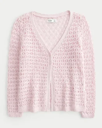 Tre-kvart ermet cardigan i heklet stil