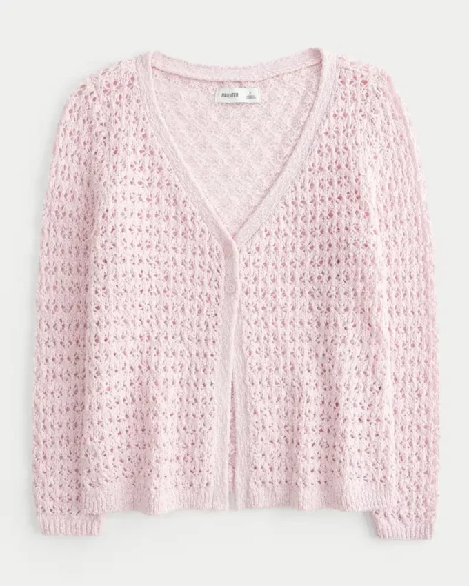 Tre-kvart ermet cardigan i heklet stil