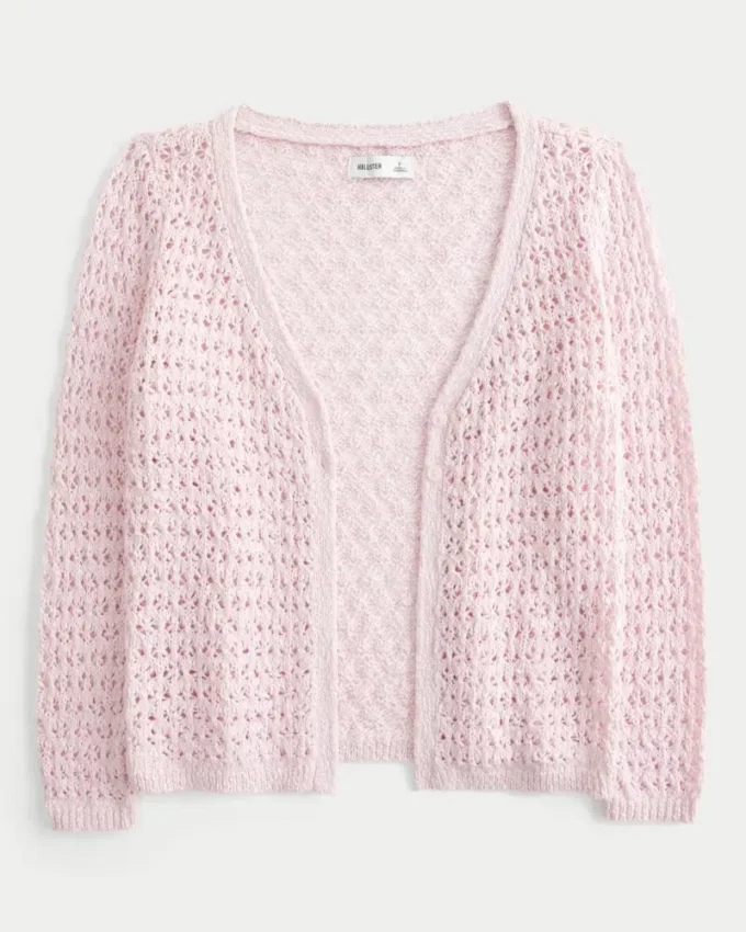Tre-kvart ermet cardigan i heklet stil