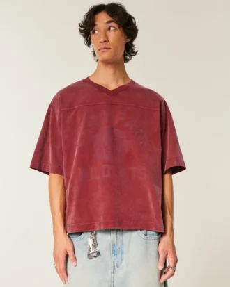 Tung baggy kort fotball-T-skjorte med grafikk