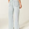 Ultra lav midje, lys vask, mini linning, baggy jeans med snøring