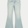 Ultra lav midje, lys vask, nedsenket hem, flare jeans