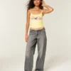 Ultra lav midje Mini-linning Grå baggy jeans