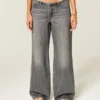 Ultra lav midje Mini-linning Grå baggy jeans