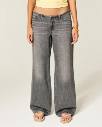 Ultra lav midje Mini-linning Grå baggy jeans