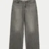 Ultra lav midje Mini-linning Grå baggy jeans