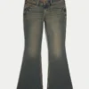 Ultra lavt sittende mørkvaskede flare-jeans