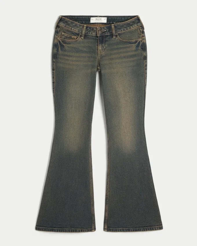 Ultra lavt sittende mørkvaskede flare-jeans