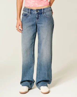 Ultra lavt sittende, mørkvasket baggy jeans