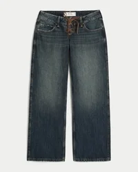 Ultra lavt sittende, mørkvasket baggy jeans med snøring