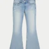 Ultra lavt sittende, slitt, lysvasket jeans med paljetter