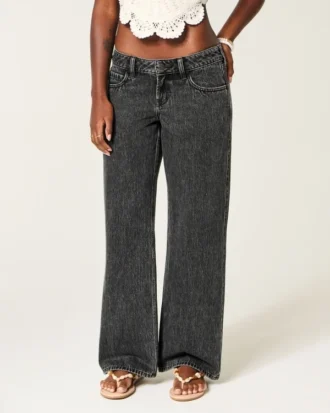 Ultra lavt sittende, vasket svart baggy jeans med spenne bak