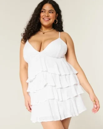 V-hals babydoll minikjole med volanger