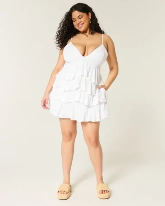 V-hals babydoll minikjole med volanger
