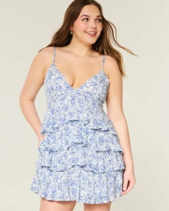V-hals med volanger, babydoll minikjole