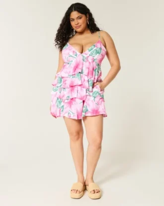 V-hals med volanger, babydoll minikjole