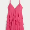 V-hals med volanger, babydoll minikjole