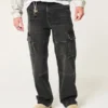 Vasket svart baggy cargojeans