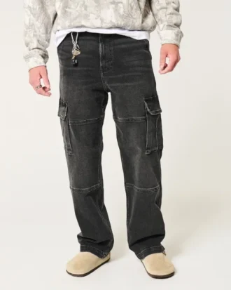 Vasket svart baggy cargojeans