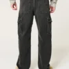 Vasket svart baggy cargojeans