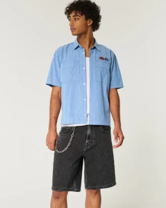 Vasket svart baggy denimshorts