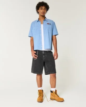 Vasket svart baggy denimshorts