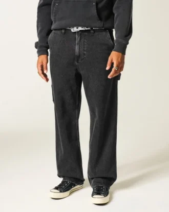 Vasket svart baggy malerjeans