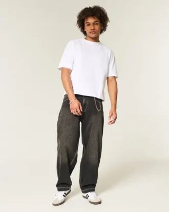 Vasket svart brodert slange skater baggy jeans