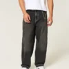 Vasket svart brodert slange skater baggy jeans