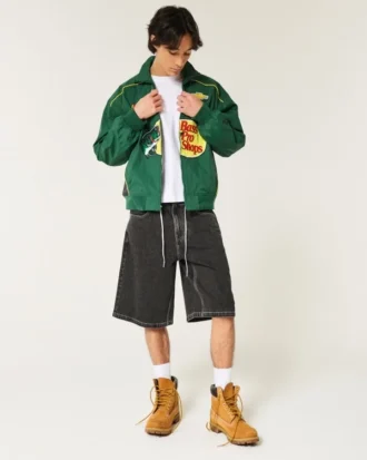 Vasket svart Cat Graphic Super Baggy Denim Shorts