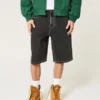Vasket svart Cat Graphic Super Baggy Denim Shorts