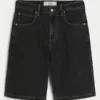 Vasket svart Cat Graphic Super Baggy Denim Shorts