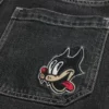 Vasket svart Cat Graphic Super Baggy Denim Shorts