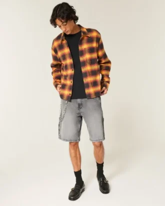Vasket svart denim baggy malershorts